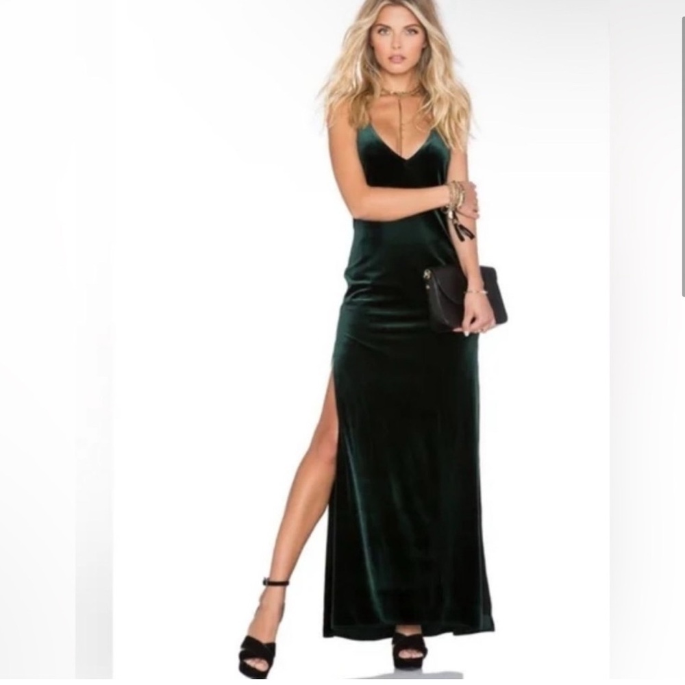 NBD Dark Green Velvet Dress - Picture 2 of 8